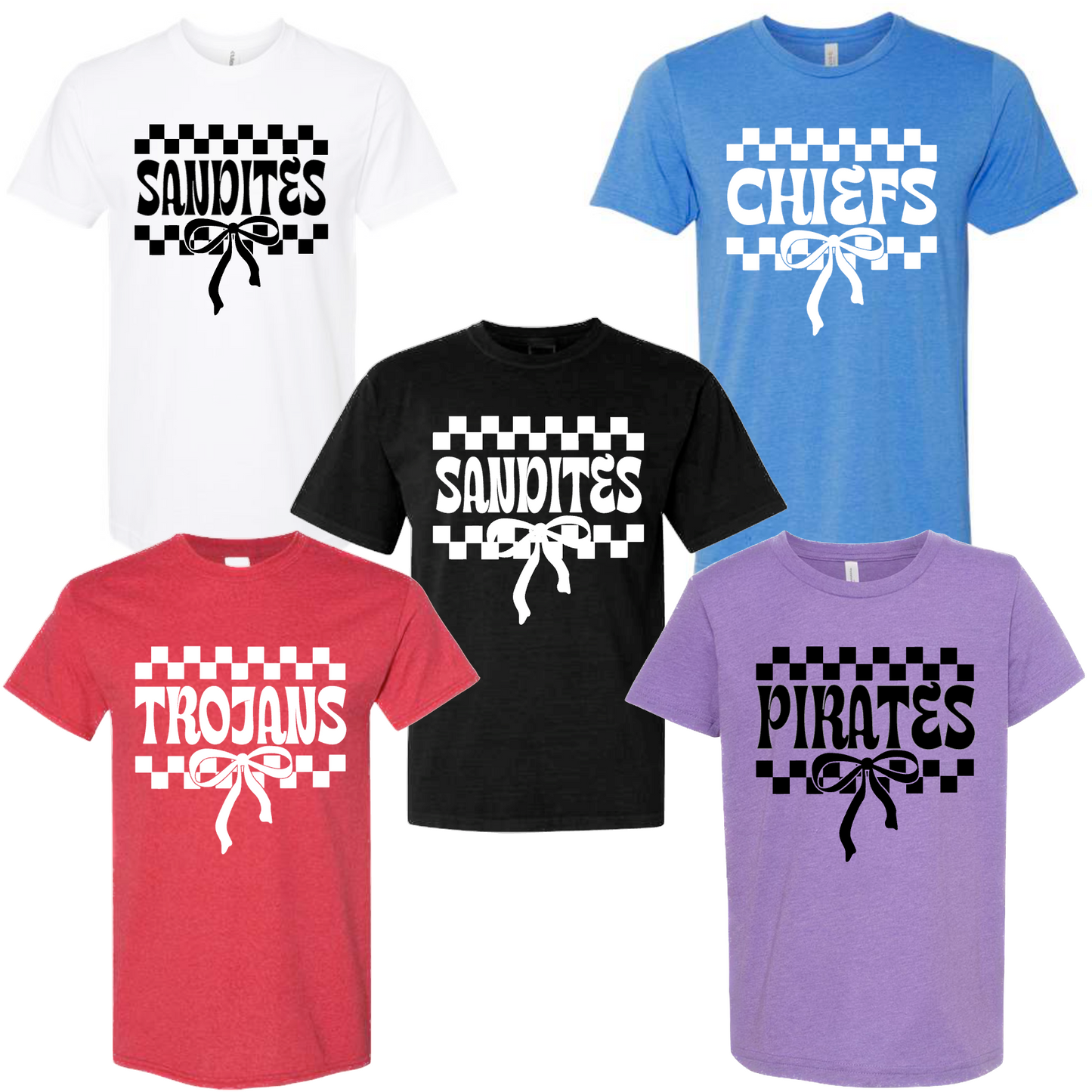 YOUTH Checkered Bow Custom Mascot Tee