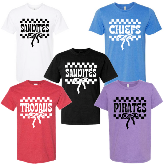 YOUTH Checkered Bow Custom Mascot Tee