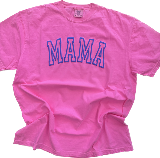 MAMA Tee on Neon Pink